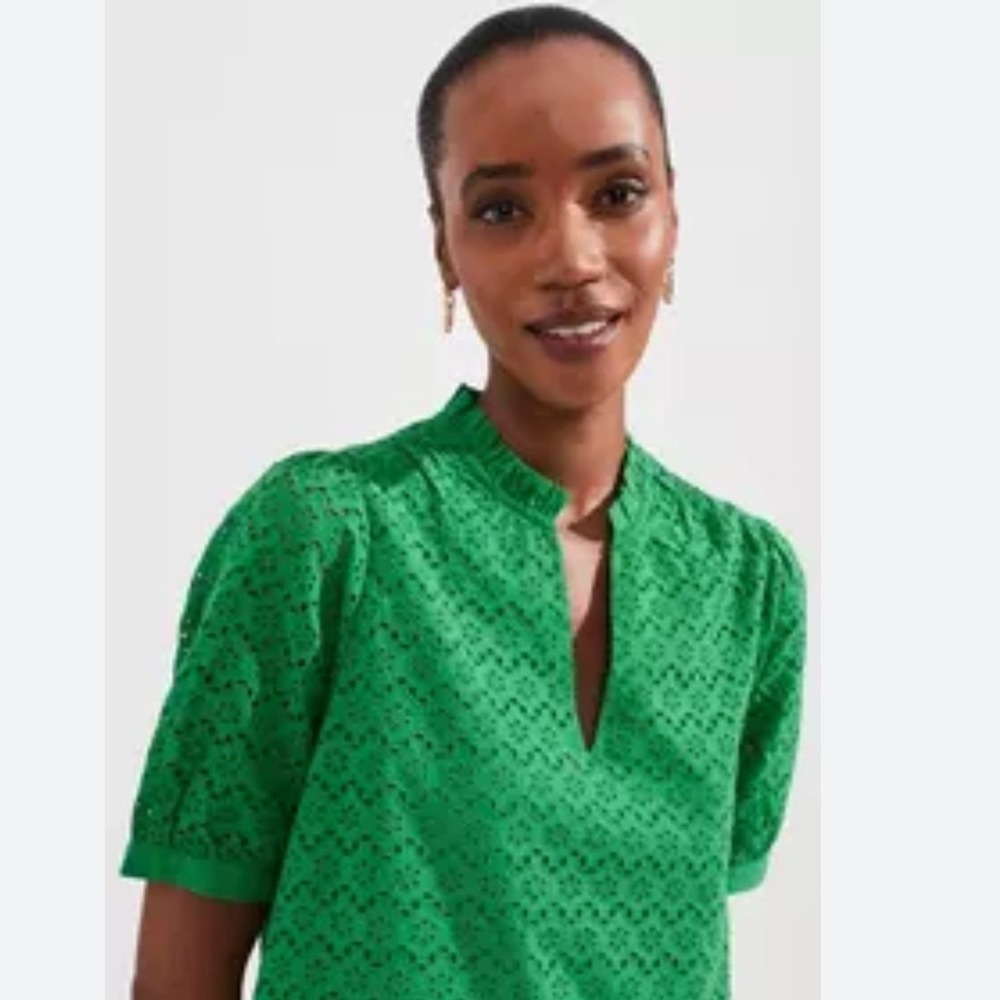 NEW Hobb Ellis Top Kelly Green Preppy Blouse Eyelet Summer Classic Cottage US 8 - Picture 4 of 13